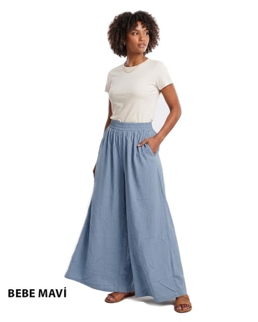 Kadın Beli Lastikli Bol Paça Viskon Pantolon – Rahat Kesim Cepli Yazlık Pantolon 2 BEDEN 40/42 BEDEN-PNT0113PNT0113