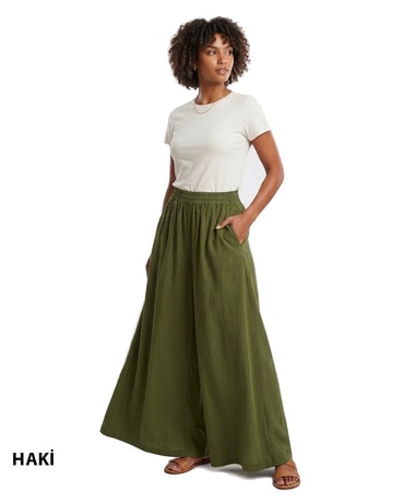 Kadın Beli Lastikli Bol Paça Viskon Pantolon – Rahat Kesim Cepli Yazlık Pantolon 2 BEDEN 40/42 BEDEN-PNT0109PNT0109