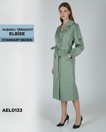 KUŞAKLI TRENÇKOT ELBİSE Standart AEL0133-21202AEL0133