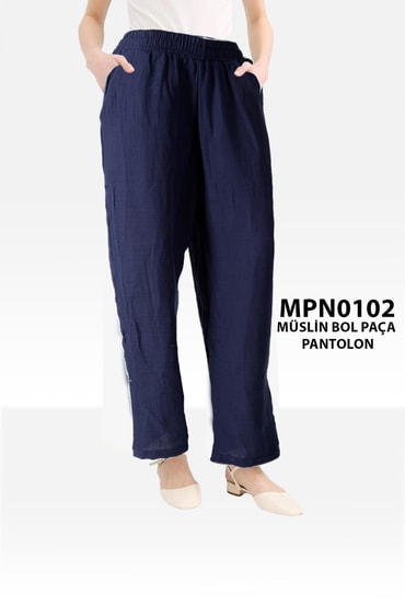 Müslin Kumaş Cepli Bol Paça Pantolon MPN0102-8616MPN0102