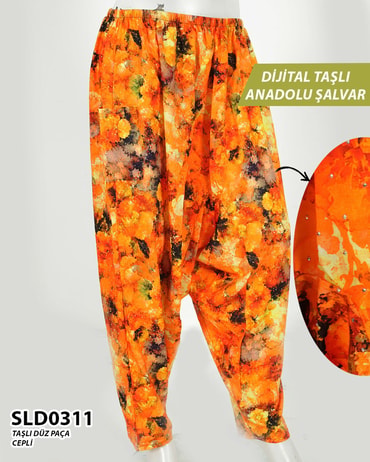Taş İşlemeli DİJİTAL Baskılı viskon Düz Paça Anadolu Şalvar (Cepli) SLD0311-1416SLD0311