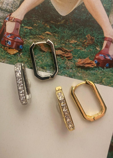 Dikdörtgen Taşlı Küpe