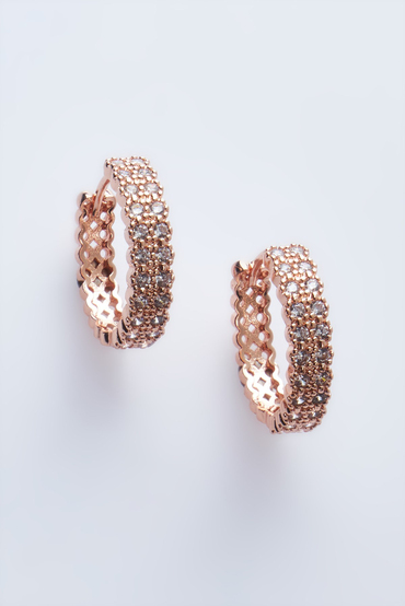 İki Sıra Taşlı Rose Halka Küpe