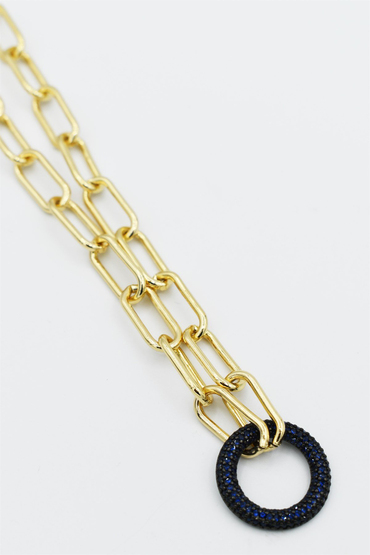 Lacivert Zirkon Taşlı Çember Kolye 