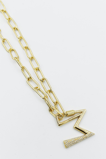 M Vidalı Taşlı Harf Kolye 