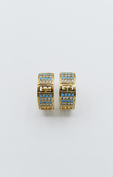 Mavi Taşlı Kalın Halka Küpe