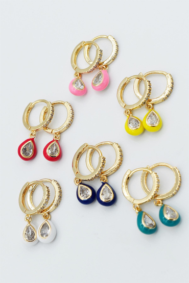 Mineli Damla Taşlı Küpe 