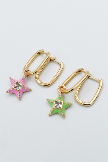 Mineli ve Taşlı Yıldız Küpe 