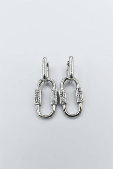 Oval Taşlı Silver Küpe
