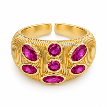 Pembe Taşlı Gold Yüzük 
