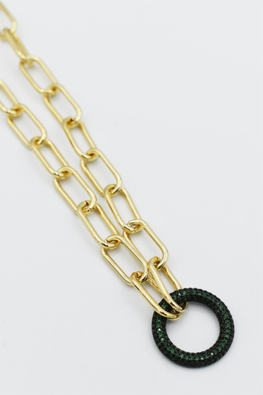 Yeşil Zirkon Taşlı Çember Kolye