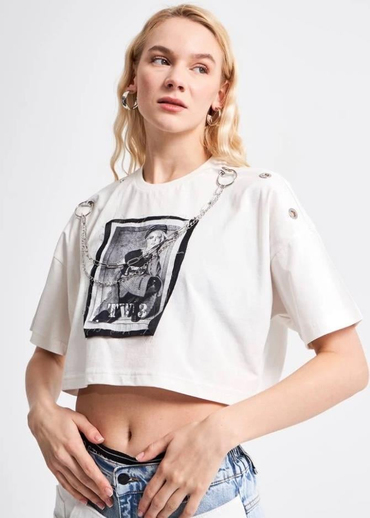 Zincir Detaylı Crop Tshirt