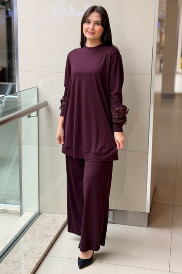Nurcan Çetin Kolları Büzgü Efektli Tunik Pantolon Takım