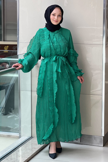 Mahal Boğazlı Fırfırlı Elbise