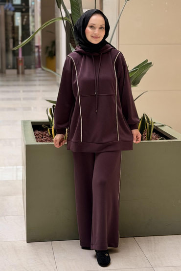 Nuss Kapşonlu Taş İp Detaylı Sweat Pantolon Takım