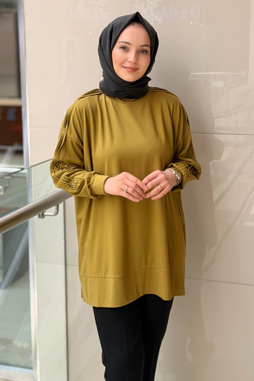 Tığ Triko İşlemeli Kol Oversize Tunik