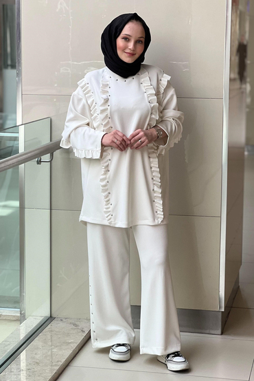 Ghisa Fırfırlı Top Zımbalı Tunik Pantolon Takım