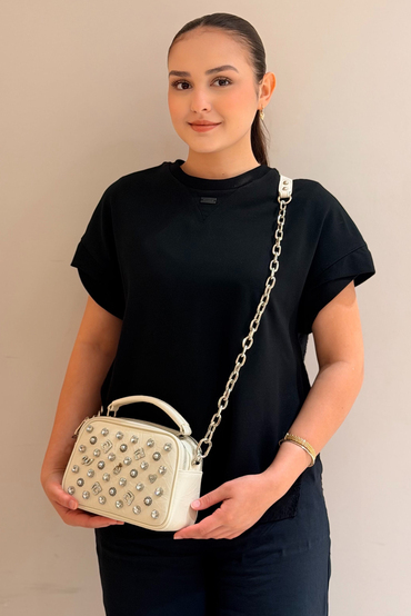 Mahal Bags a Logolu Taşlı Çapraz Çanta