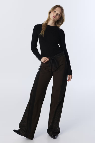 Twist Kontrast Desen Wide Leg Jean Pantolon