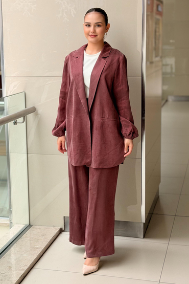 Ghisa Kruvaze Yaka Önü Açık Kolları Apletli Ceket Pantolon Takım