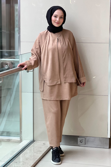 Ghisa Mix Kumaş Parça Desenli Tunik Pantolon Takım
