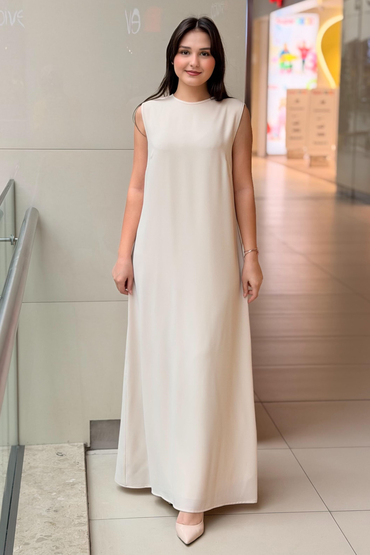 White Corner İthal Krep Kolsuz İçlik Elbise