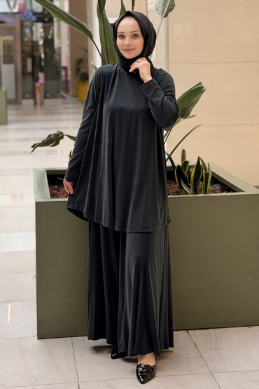 Nurcan Çetin Basic Tunik Nervürlü Pantolon Takım