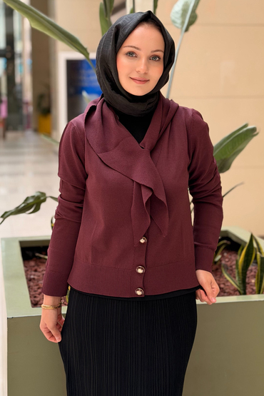 Nuss Çıkarılabilir Şal Aksesuarlı Merserize Hırka