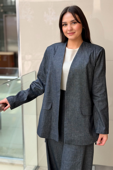 Ceremony Yandan Bağlamalı Denim Keten Ceket
