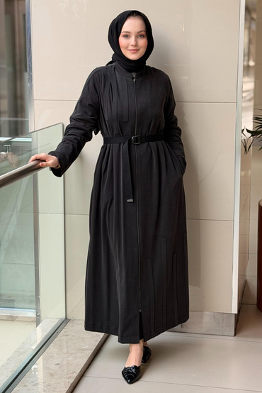 Nurcan Çetin Band Model Tam Boy Fermuarlı Ferace