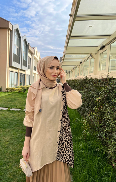 Niliwi 1003-23Y Çapraz Düğmeli Desenli CottonTunik