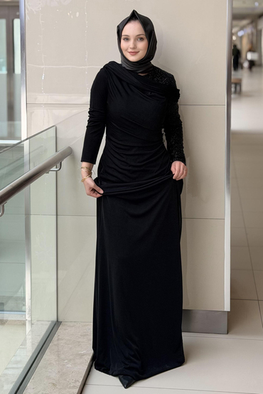 Fashion Night Pırıltı Boncuk İşleme Detaylı Abiye Elbise