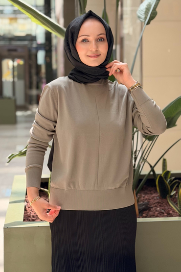 Nuss Dik Yaka Dikiş Detaylı Merserize Tunik