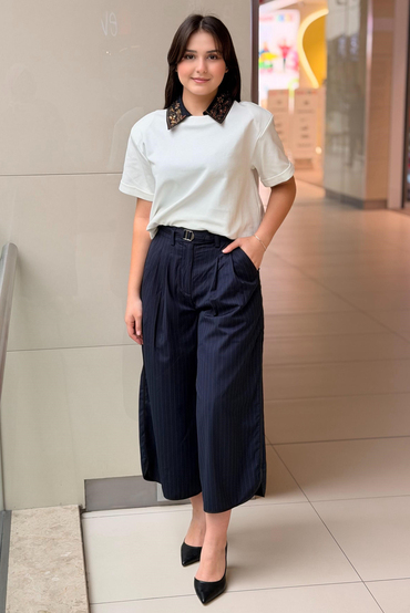 Twist Çizgili Wide Leg Pantolon