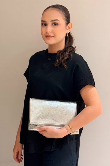 Mahal Bags Mıknatıs Kapaklı Fermuarlı Çapraz Zincirli Clutch Çanta