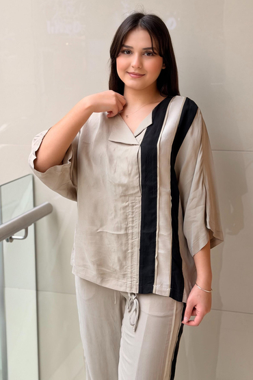 İpekyol Ayarlanabilir Büzgülü Colorblock Bluz