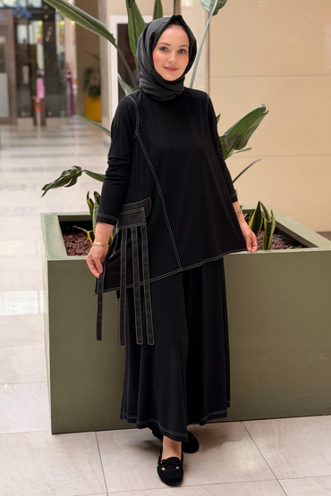 Nurcan Çetin Saçak Detaylı Spor Dikişli Tunik Pantolon Takım