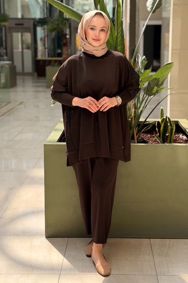 Ghisa Kolu Ve Yanı Triko Kombinli Tunik Pantolon Takım