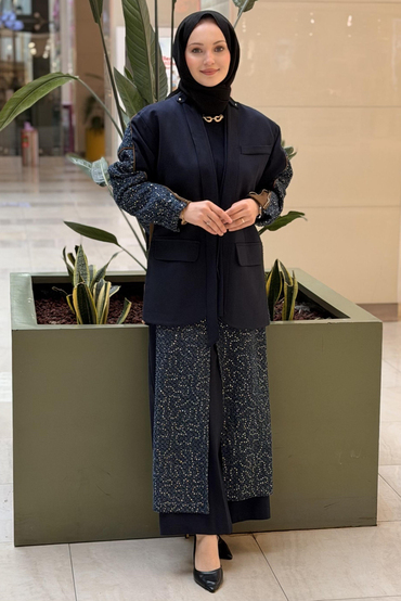 Ceremony Pullu Denim Ceket Bol Paça Pantolonlu Takım