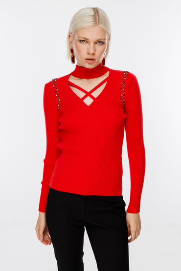 On Fashion Çapraz Dikiş Yaka Kazak