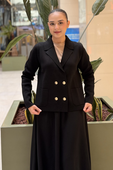 Nuss Kruvaze Yaka Blazer Düğmeli Kısa Merserize Ceket
