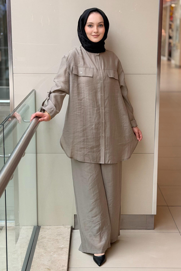 Nurcan Çetin Kolları Apolet Detaylı Gömlek Pantolon Takım