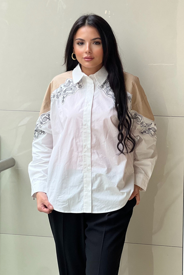 Twist Nakışlı Çift Renk Cotton Gömlek