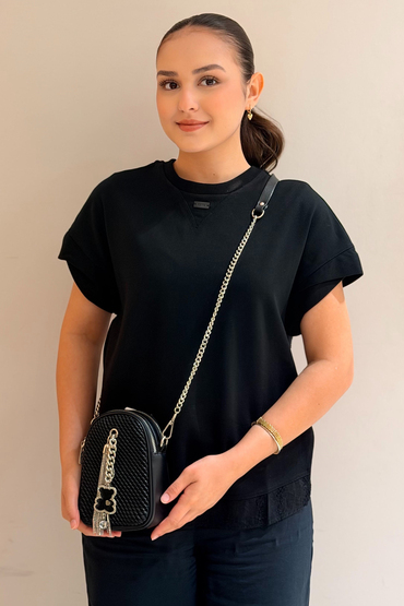Mahal Bags Örgü Dokulu Çift Fermuarlı Çapraz Çanta