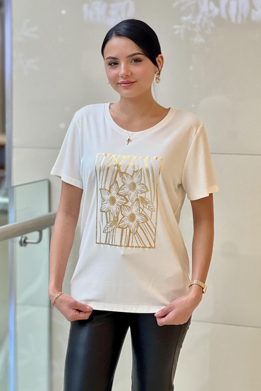 On Fashion Kısa Kol Çiçek Baskı desenli Bluz