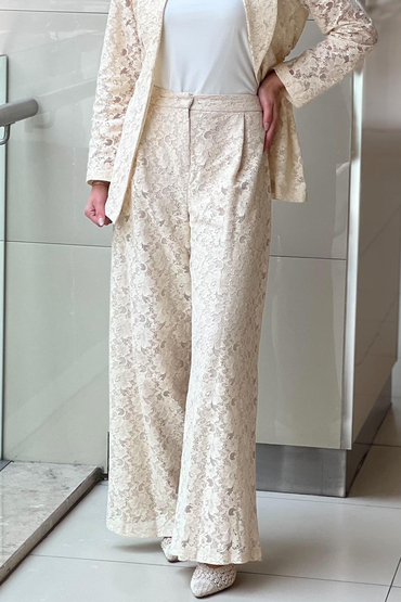 Mianotte Astarlı Bol Paça Güpür Pantalon
