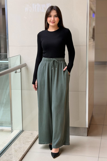 Mahal Beli İpli Lastikli Bol Pantolon
