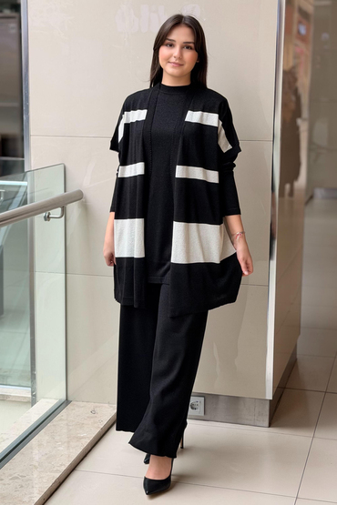 Ghisa Sim Merserize İpli Tunik Yelek Pantolon 3'lü Set Takım