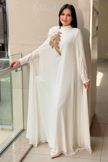 White Corner El İş Çiçek İşlemeli Abiye Elbise