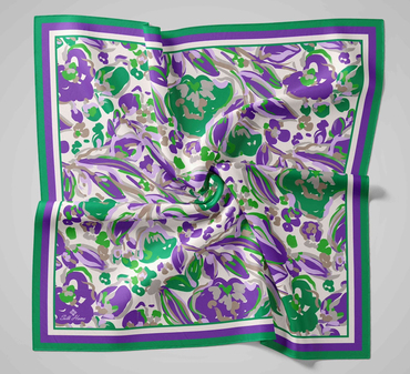Silkhome Kenarları Şeritli Çiiçek Desenli Aura Eşarp